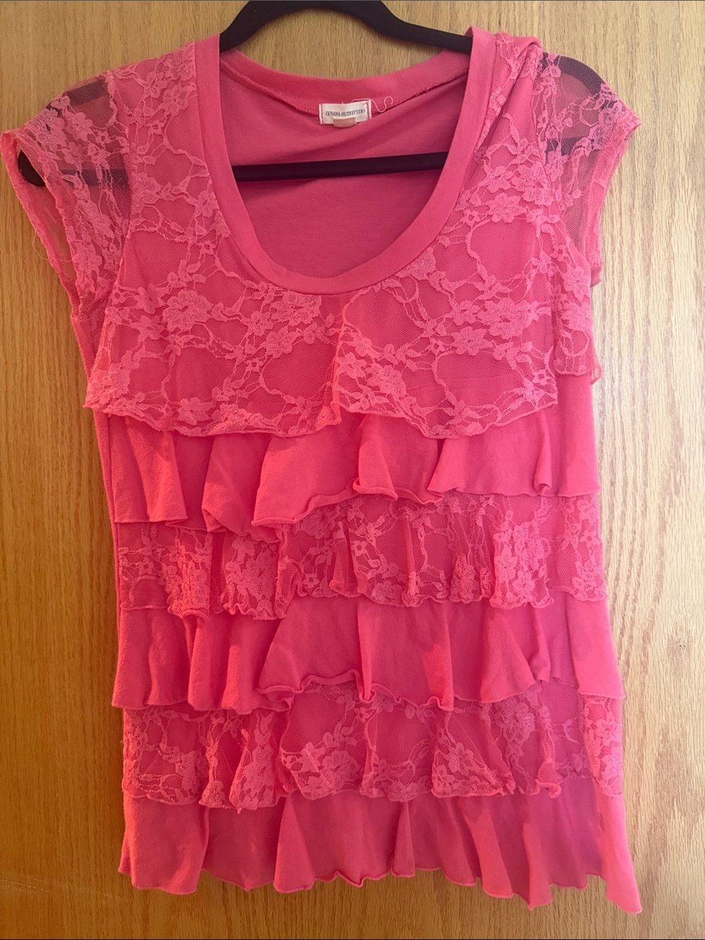 Zenana Outfitters Pink Ruffled Lace Layered Top